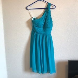 Aqua blue midi one strap dress